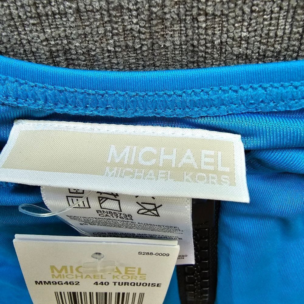Michael Kors Blue Rashguard Short Sleeve Front Zip One-Piece Swimsuit size 10 - Picture 4 of 11